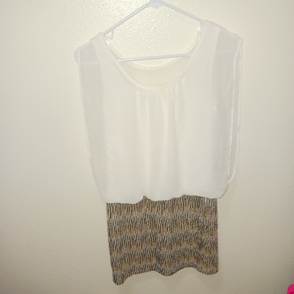 White dress with sequin gold & silver bottom